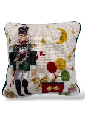 Christmas Needlepoint Accent Pillow The Nutcracker Zip Cover w/ Insert 9" Square